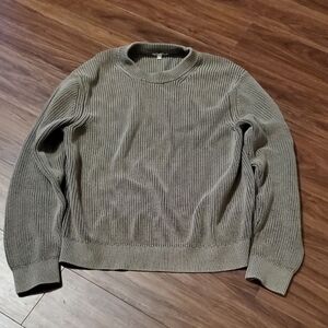Madewell Olive-Green Ribbed Cotton Shaker-Stitch Crewneck Sweater